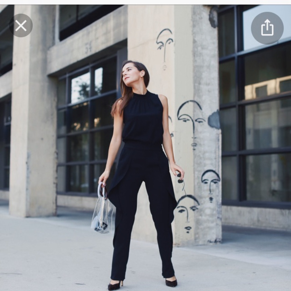 Mango jumpsuit wide leg pleated crew neck